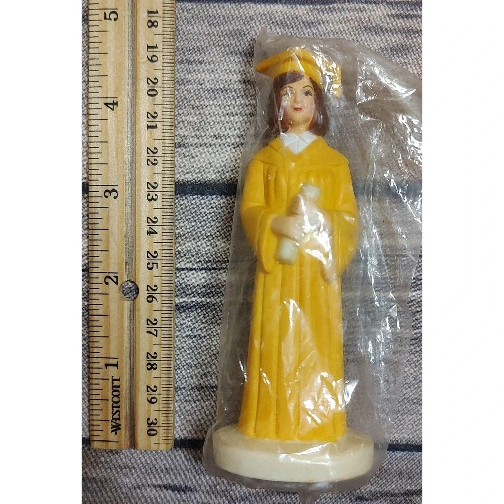 Vtg 1987 Bakery Crafts Plastic Cake Topper Female Graduate Yellow Gown 4.25